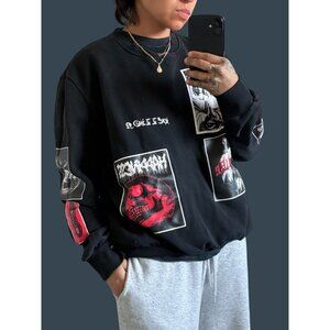 Pacsun Black Graphic Sweatshirt With Gothic Prints Mens M Cotton Blend